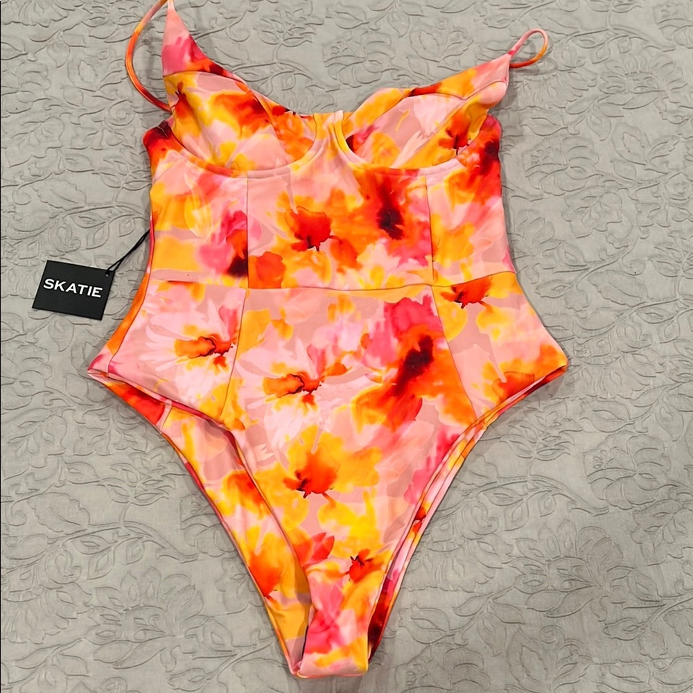 Skatie Pink and Orange One Piece Swimwear